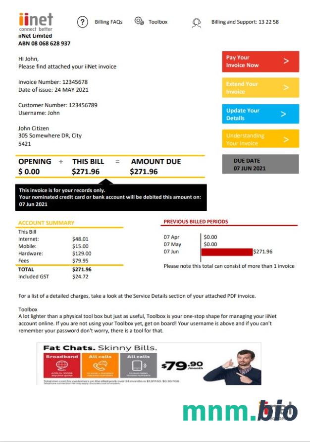 Australia iiNet rachunek za media